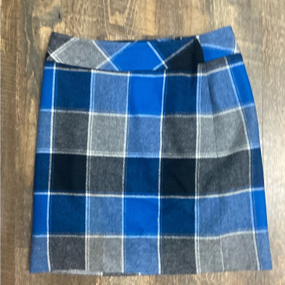 Talbots Blue and Gray Plaid Mini Skirt